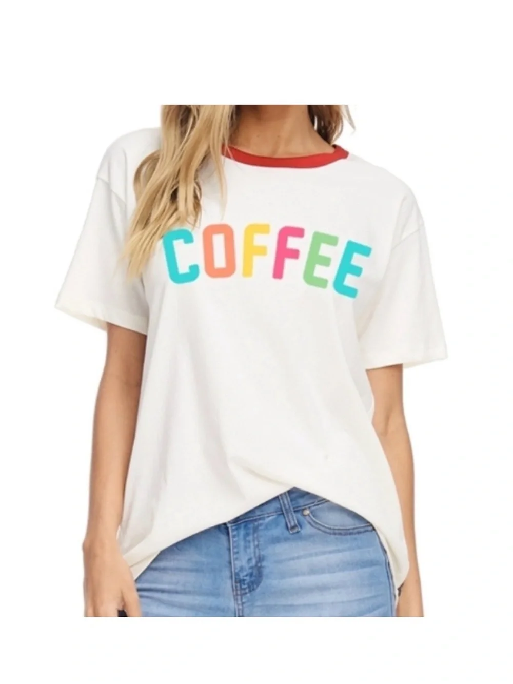 White 'COFFEE' Graphic Ringer Tee - Picture 1 of 4